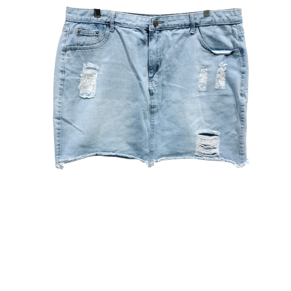 SHEIN Light Blue Distressed Denim Mini Skirt